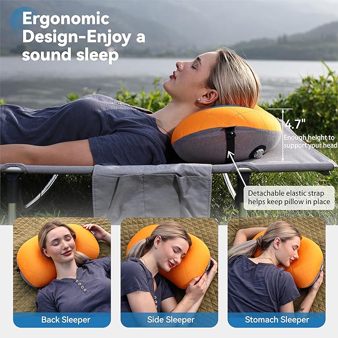 MARCHWAY Ultralight Inflatable Camping Pillow with Soft Washable Cover, Compact Compressible Portable Travel Air Pillow for Outdoor Camp, Sport, Hiking, Backpacking Sleep (Orange)