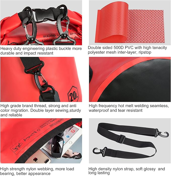 Mountain Land Waterproof Beach Dry Bag 30L Roll Top Backpack Boat Bag Dry Sack for Kayaking Rafting Fishing Hiking Camping Red