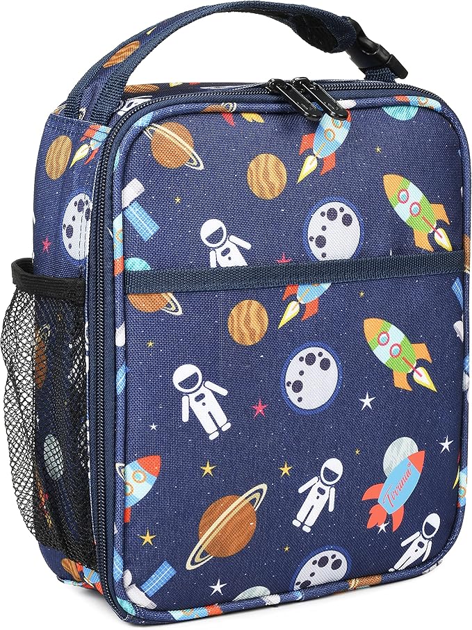 Tirrina Insulated Lunch Box for Men Women, Portable Thermal Small Lunch Bag for Office Work Picnic, Reusable Compact Lunchbox Cooler Tote for Adults, Space Pattern