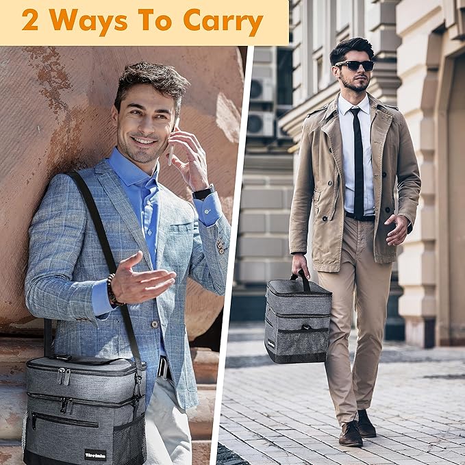 Tirrinia Large Insulated Lunch Bag for Men and Women, Adult Double-Layer Leakproof Reusable Grocery Bag, Office, Travel, Work Lunch Cooler Tote