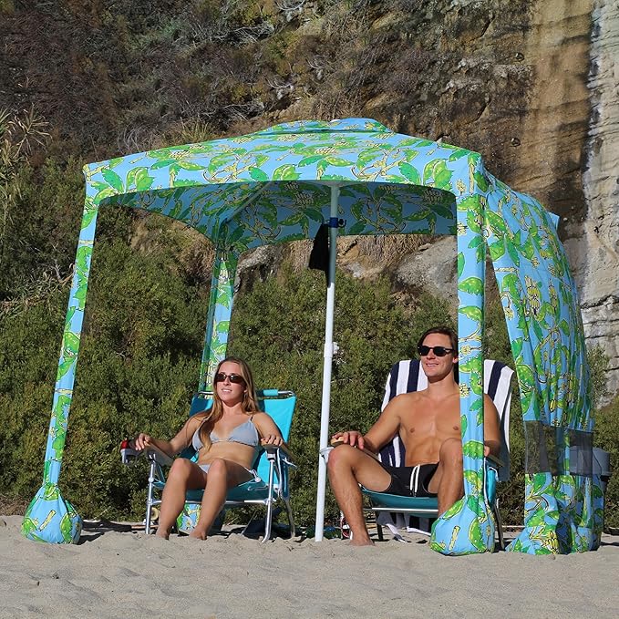 AMMSUN Beach Cabana, 6.2'×6.2' Beach Canopy, Easy Set up and Take Down, Cabana Tent with Sand Pockets, Instant Sun Shade with Side Wall, Banana