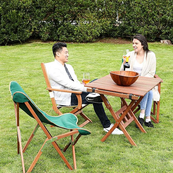 BYER OF MAINE - Pangean Roll Top Folding Wood Table, Hardwood Portable Table for Bistro, Deck, or Camping, Use Indoors or Outdoors