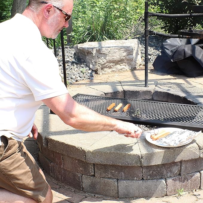 Sunnydaze X-Marks Fire Pit Cooking Grate - Outdoor Rectangle Black Steel BBQ Campfire Grill with Handles - 40-Inch