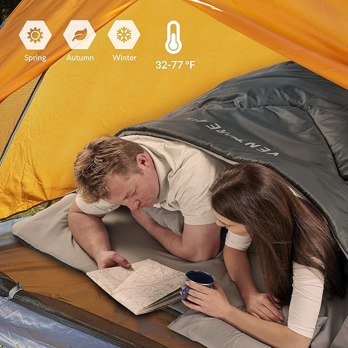 VENTURE 4TH Backpacking Sleeping Bag – XXL, Double and Single Sizes - Lightweight Warm & Cold Weather Sleeping Bags for Adults, Kids & Couples – Ideal for Hiking, Camping & Outdoor Adventures