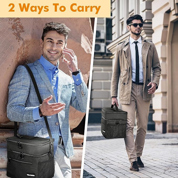 Tirrinia Large Insulated Lunch Bag for Men and Women, Adult Double-Layer Leakproof Reusable Grocery Bag, Office, Travel, Work Lunch Cooler Tote