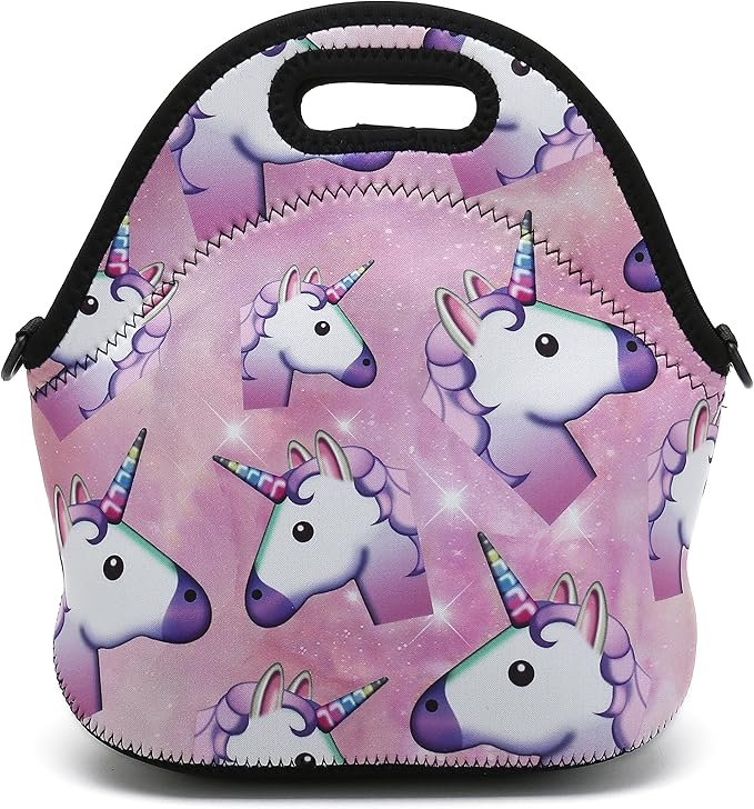 Insulated Neoprene Lunch Bag Removable Shoulder Strap Reusable Thermal Thick Lunch Tote Bags For Women,Teens,Girls,Kids,Baby,Adults-Lunch Boxes For Outdoors,Work,Office,School (Many Unicorns)