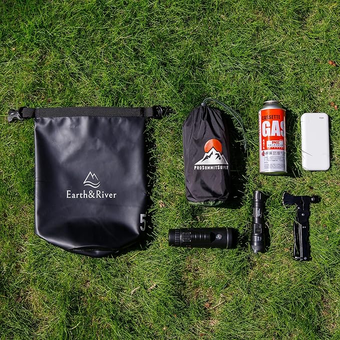 EARTH&RIVER Premium Waterproof Dry Bag Backpack, Extra Thick, Protection for All Water Activities & Camping, Floating Lightweight Dry Bag & IPX8 Waterproof Phone Case (Black, 5L)