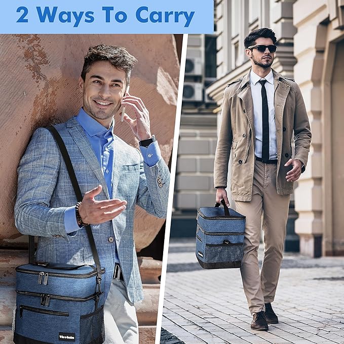 Tirrinia Large Insulated Lunch Bag for Men and Women, Adult Double-Layer Leakproof Reusable Grocery Bag, Office, Travel, Work Lunch Cooler Tote