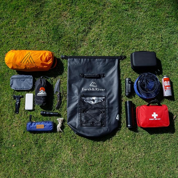 EARTH&RIVER Premium Dry Bag Backpack, Extra Thick, Protection for All Water Activities & Camping, Floating Lightweight Dry Bag with Inside Pocket Storage & IPX8 Waterproof Phone Case (Black, 40L)