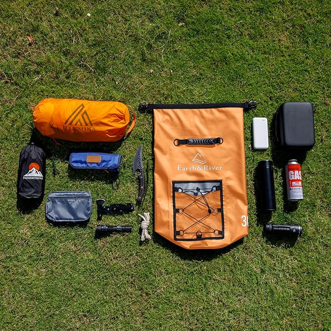 EARTH&RIVER Premium Dry Bag Backpack, Extra Thick, Protection for All Water Activities & Camping, Floating Lightweight Dry Bag with Inside Pocket Storage & IPX8 Waterproof Phone Case (Orange, 40L)