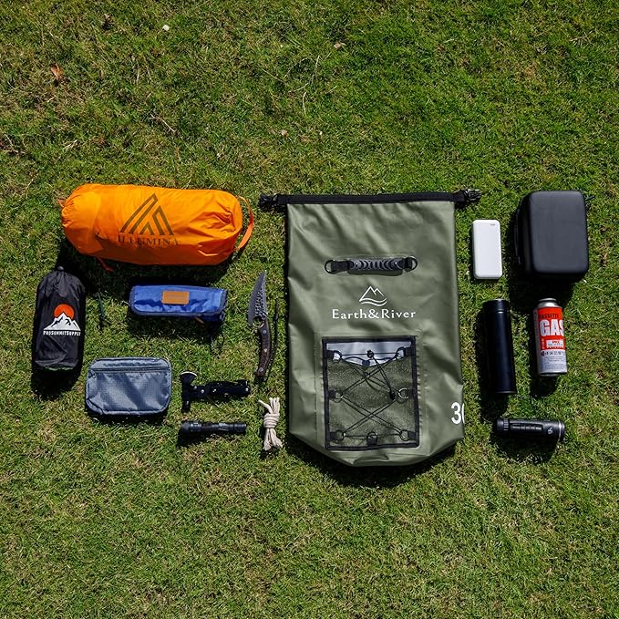 EARTH&RIVER Premium Dry Bag Backpack, Extra Thick, Protection for All Water Activities & Camping, Floating Lightweight Dry Bag with Inside Pocket Storage & IPX8 Waterproof Phone Case (Army Green, 30L)