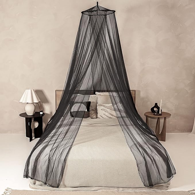 Black Mosquito Net for Single to King-Sized Beds – 2 Openings or Fully-Enclosed Bed Canopy – Conical Design for Decoration or Travel – Free Bag & Hanging Kit for Easy Setup