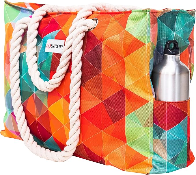 SHYLERO Beach Bag and Pool Bag. Has Airtight Pouch, Ton of Pockets. Beach Tote is Zippered, Water Resistant. Family Size