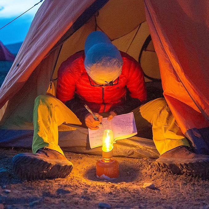 Fire Maple Orange Camping Light, Propane Lamp，Gas Lantern, Glass Lampshade & Windproof, NO Mantles Needed, Brightness Adjustable, Heating, Camping Atmosphere &Bright Flames