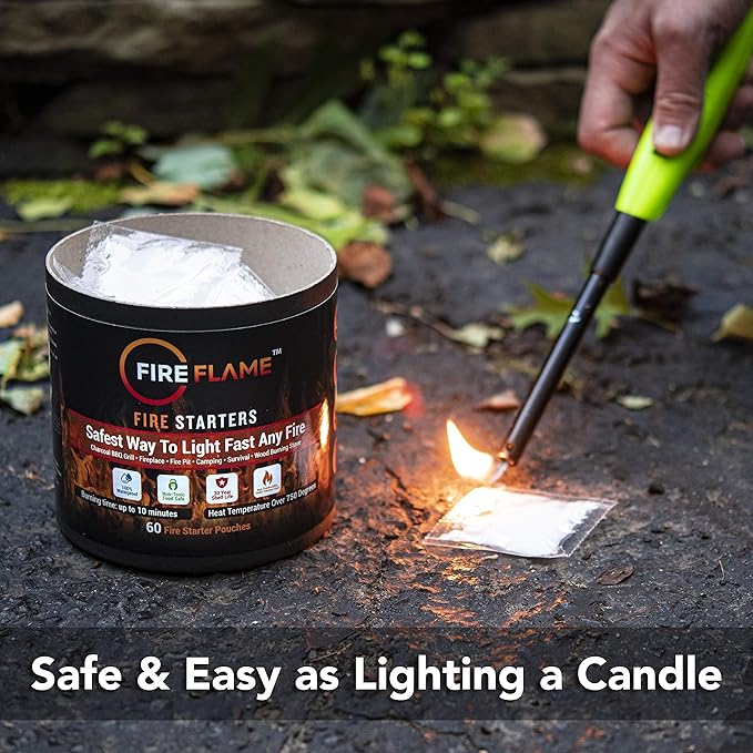 Fireflame Quick Instant Fire Starter - 100% Waterproof All-Purpose Indoor & Outdoor Firestarter, for Charcoal Starter, Campfire, Fireplace, BBQ - Odorless and Non-Toxic - 100 Pouches in Canister