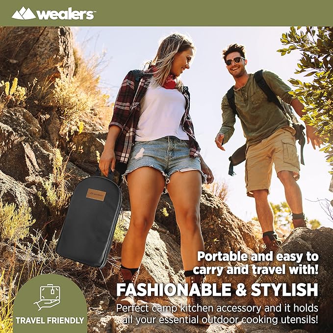 Camp Kitchen Cooking Utensil Set Travel Organizer Grill Accessories Portable Compact Gear for Backpacking BBQ Camping Hiking Travel Cookware Kit Water Resistant Case