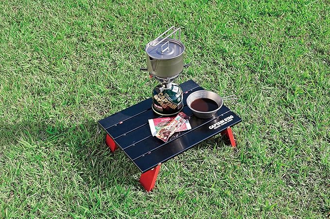 CAPTAIN STAG UC-520 Aluminum Roll Table for Camping, Barbecues, Compact, Black