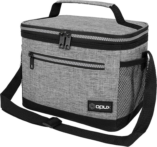 opux Insulated Lunch Box Men Women, Lunch Bag for Work School, Leakproof Soft Cooler Tote Adult, Large Lunch Pail Kids Boys Girls, Picnic Beach Food Bag with Shoulder Strap, Heather Grey