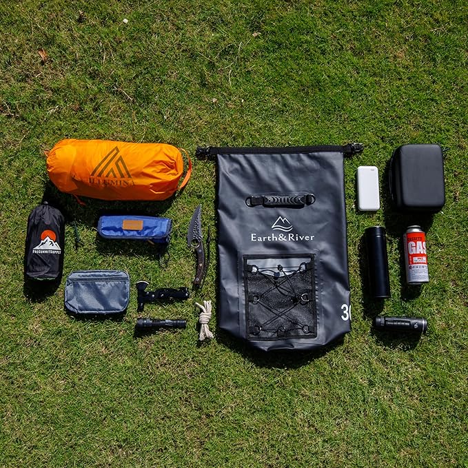 EARTH&RIVER Premium Dry Bag Backpack, Extra Thick, Protection for All Water Activities & Camping, Floating Lightweight Dry Bag with Inside Pocket Storage & IPX8 Waterproof Phone Case (Black, 30L)